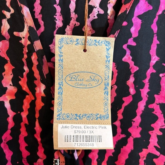 BLUE SKY Sz 3X Julie Electric Pink Tiered Short Sleeve V-Neck Dress New with Tag - Picture 5 of 12